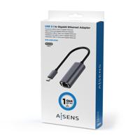 AISENS - A109-0709 - USB3.1 Gen1 USB-C naar Gigabit Ethernet converter 10/100/1000 Mbps, grijs, 15 cm - thumbnail