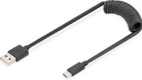 DIGITUS USB 2.0 spiraalkabel - USB-A naar USB-C - 480 Mbit/s - Power Delivery 60W - uitrekbaar tot 1 m - zwart - thumbnail