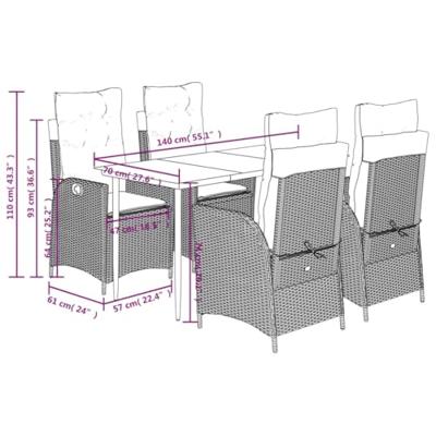 5-delige Tuinset met kussens poly rattan zwart