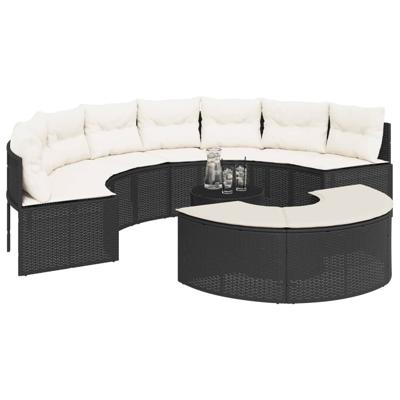 3-delige Loungeset halfrond poly rattan zwart - thumbnail