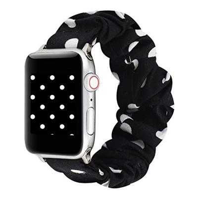 Elastisch scrunchie nylon bandje - Zwart met witte stippen - Geschikt voor Apple Watch 38mm / 40mm / 41mm / 42mm Elastisch scrunchie nylon bandje - Zwart met witte stippen - Geschikt voor Apple Watch 38mm / 40mm / 41mm / 42mm