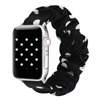 Elastisch scrunchie nylon bandje - Zwart met witte stippen - Geschikt voor Apple Watch 38mm / 40mm / 41mm / 42mm - thumbnail