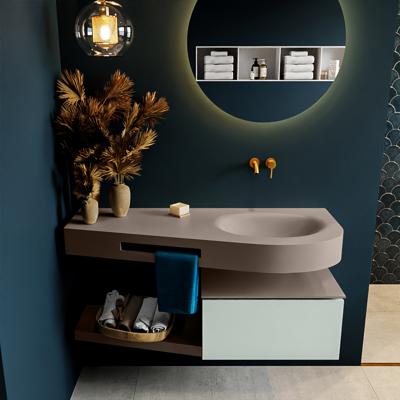 MONDIAZ RIVA 120cm badmeubel onderkast / planchet kleur Greey met 1 lade. Wastafel DULCET rechts 0 kraangaten kleur Smoke.