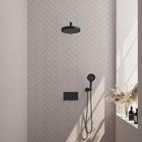 BRAUER Stripe Thermostatische Inbouw Regendouche - drukknoppen - SET 28 - 25cm douchekop - rechte muurarm - 3-standen handdouche - doucheslang - wandaansluitbocht - mat zwart 5-S-419 - thumbnail