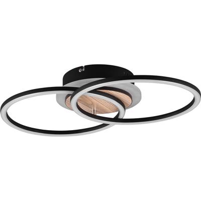 LED Plafondlamp 25W - Dimbaar & Kleur Aanpasbaar - Mat Zwart & Hout