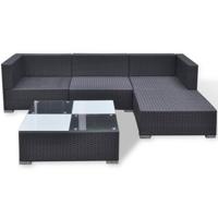 5-delige Loungeset met kussens poly rattan zwart - thumbnail