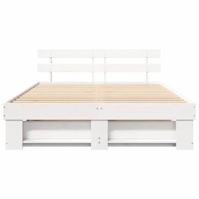 Bedframe met hoofdeinde Wit 140 x 200 cm Massief grenenhout Bedframe met hoofdeinde Wit 140 x 200 cm Massief grenenhout