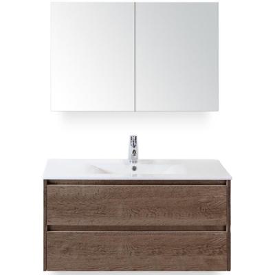 Dante Badmeubelset 100 cm - Tabacco - Keramische Wastafel Wit Enjoy met Spiegelkast