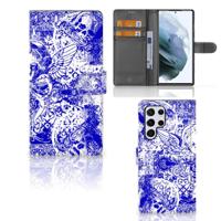 Telefoonhoesje met Naam Samsung Galaxy S22 Ultra Angel Skull Blauw - thumbnail