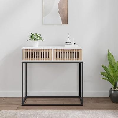 Wandtafel 80x30x75 cm bewerkt hout en ijzer wit