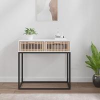 Wandtafel 80x30x75 cm bewerkt hout en ijzer wit - thumbnail