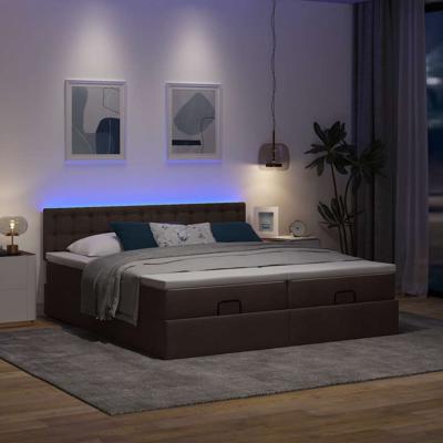 Ottoman bed met matrassen en LED's 200x200cm stof donkerbruin