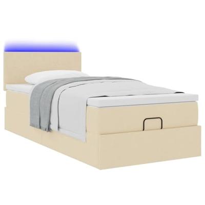 Ottoman bed met matras en LED's 90x190cm stof crèmekleurig