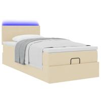 Ottoman bed met matras en LED's 90x190cm stof crèmekleurig - thumbnail