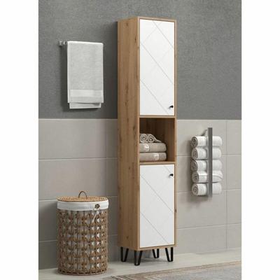 Hoge kast met twee deuren - TRENDTEAM - Touch Serie - Wit/Bruin - 36 cm lang