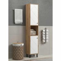 Hoge kast met twee deuren - TRENDTEAM - Touch Serie - Wit/Bruin - 36 cm lang - thumbnail