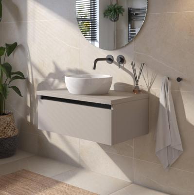 Saqu Gaia voorgemonteerd badmeubel 1 lade incl. afdekblad met zwarte greeplijst 80cm mat greige