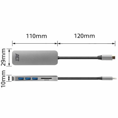 Hub ACT USB-C 3.0, 3x USB-A cardreader PD p-through