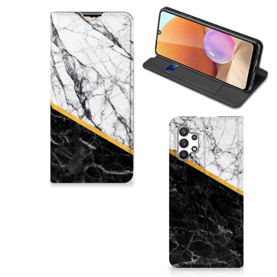 Samsung Galaxy A32 4G | A32 5G Enterprise Editie | Standcase | Marmer Wit Zwart - Origineel Cadeau Man