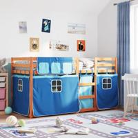 Stapelbed met gordijnen 90x190 cm massief grenenhout blauw - thumbnail
