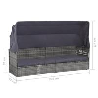 Tuinbed met luifel 205x62 cm poly rattan grijs - thumbnail