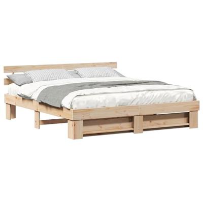 Bedframe met hoofdeinde Bruin 200 x 200 cm Massief grenenhout