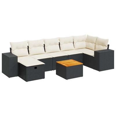 8-delige Loungeset met kussens poly rattan zwart