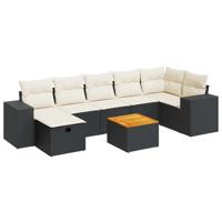 8-delige Loungeset met kussens poly rattan zwart - thumbnail