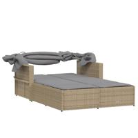 Ligbed 2-persoons luifel en kussens poly rattan gemengd beige - thumbnail