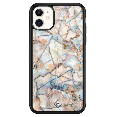 iPhone 11 glazen hardcase - Marmer bruin blauw iPhone 11 glazen hardcase - Marmer bruin blauw