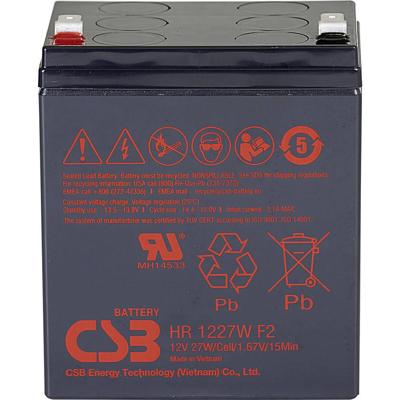 CSB Battery HR 1227W high-rate Loodaccu 12 V 6.2 Ah Loodvlies (AGM) (b x h x d) 90 x 106 x 70 mm Kabelschoen 6.35 mm, Kabelschoen 4.8 mm Onderhoudsvrij, CSB Battery HR 1227W high-rate Loodaccu 12 V 6.2 Ah Loodvlies (AGM) (b x h x d) 90 x 106 x 70 mm Kabelschoen 6.35 mm, Kabelschoen 4.8 mm Onderhoudsvrij,
