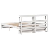 Bedframe met hoofdbord massief grenenhout wit 150x200 cm - thumbnail