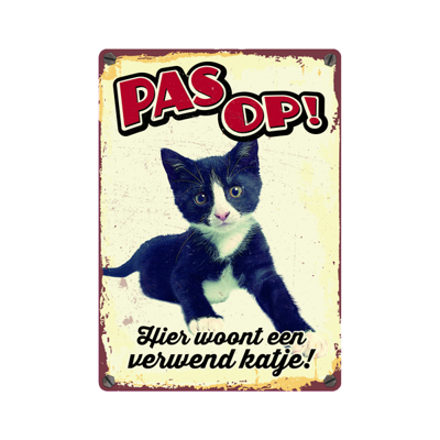 Plenty Gifts waakbord blik verwend katje