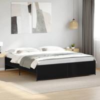 Bedframe bewerkt hout metaal zwart 180x200 cm - thumbnail