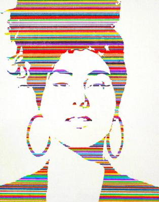 Poster - Alicia Keys, gekleurde lijnen portret, Premium Print, Professioneel Fotopapier