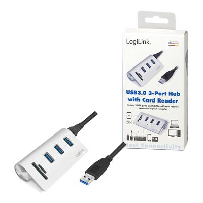 LogiLink - USB 3.0, 3-port hub, with card reader and aluminum casing LogiLink - USB 3.0, 3-port hub, with card reader and aluminum casing