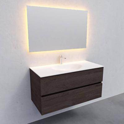 Badkamermeubel Solid Surface BWS Stockholm 100x46 cm Midden Wood Dark Brown (1 kraangat)
