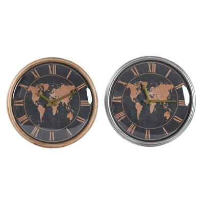 Muurklok DKD Home Decor 46 x 6,5 x 46 cm Kristal Zilverkleurig Zwart Gouden Bruin Ijzer Wereldkaart (2 Stuks)
