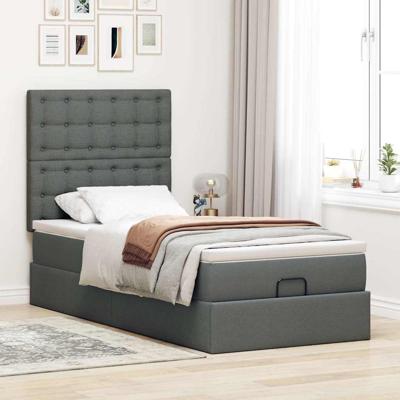 Ottoman bed met matras en LED's 140x190cm stof donkergrijs