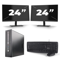 HP EliteDesk 800 G1 SFF - Intel Core i5-4e Generatie - 8GB RAM - 256GB SSD - Windows 10 + 2x 24 inch Monitor - thumbnail