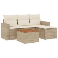 5-delige Loungeset met kussens poly rattan beige - thumbnail