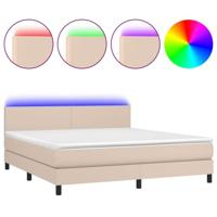 Boxspring met matras en LED kunstleer cappuccinokleur 160x200cm - thumbnail