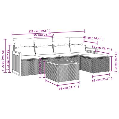 5-delige Loungeset met kussens poly rattan beige - thumbnail