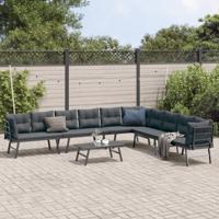 5-delige Tuinbankenset met kussens gepoedercoat staal zwart - thumbnail