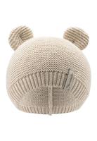 Gebreide muts met oren van biologisch katoen voor kinderen van STERNTALER zandbeige - thumbnail