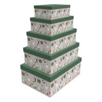 Set van opstapelbare opbergboxen DKD Home Decor Groen Grijs Karton 50 x 35 x 25 cm (5 Stuks) - thumbnail