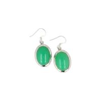 Zilveren Oorbellen Chrysopraas Ovaal met Rand - 925 Sterling - thumbnail