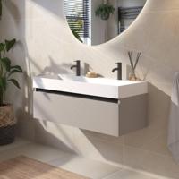 Saqu Gaia voorgemonteerd badmeubel met zwarte greeplijst incl. matte wastafel 100x45cm mat greige - thumbnail