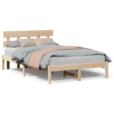 Bedframe met hoofdeinde Bruin 140 x 190 cm Massief grenenhout