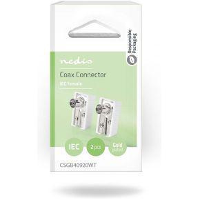 Nedis IEC (Coax) Connector | Gehoekt | Female | Vernikkeld | 75 Ohm | Schroef | Diameter kabelinvoer: 7.0 mm | Metaal / Polyvinylchloride (PVC) | Wit